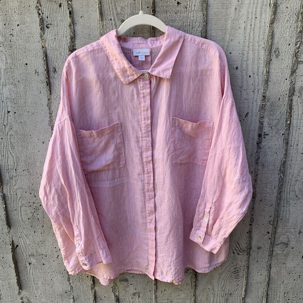 J. Jill Love Linen Button Up Shirt Sz PXL Coastal Minimalist Beachwear Relaxed